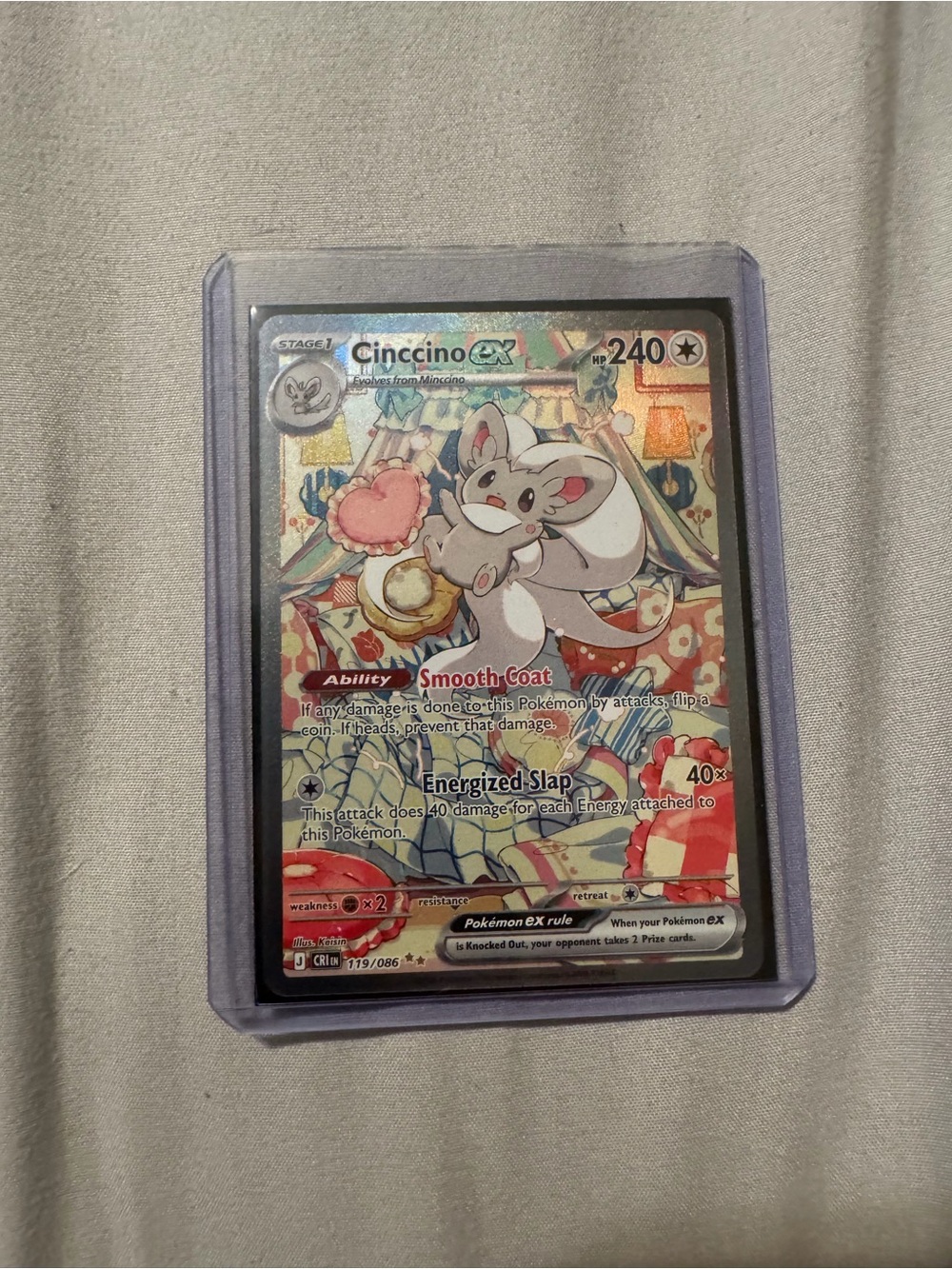 Pokemon Cinccino EX Illustrated Card - White, Pink, Red